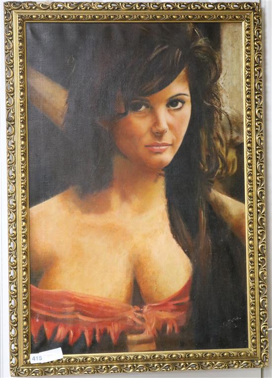 R Evans, oil on canvas, Portrait of a young lady, signed, 75 x 49cm